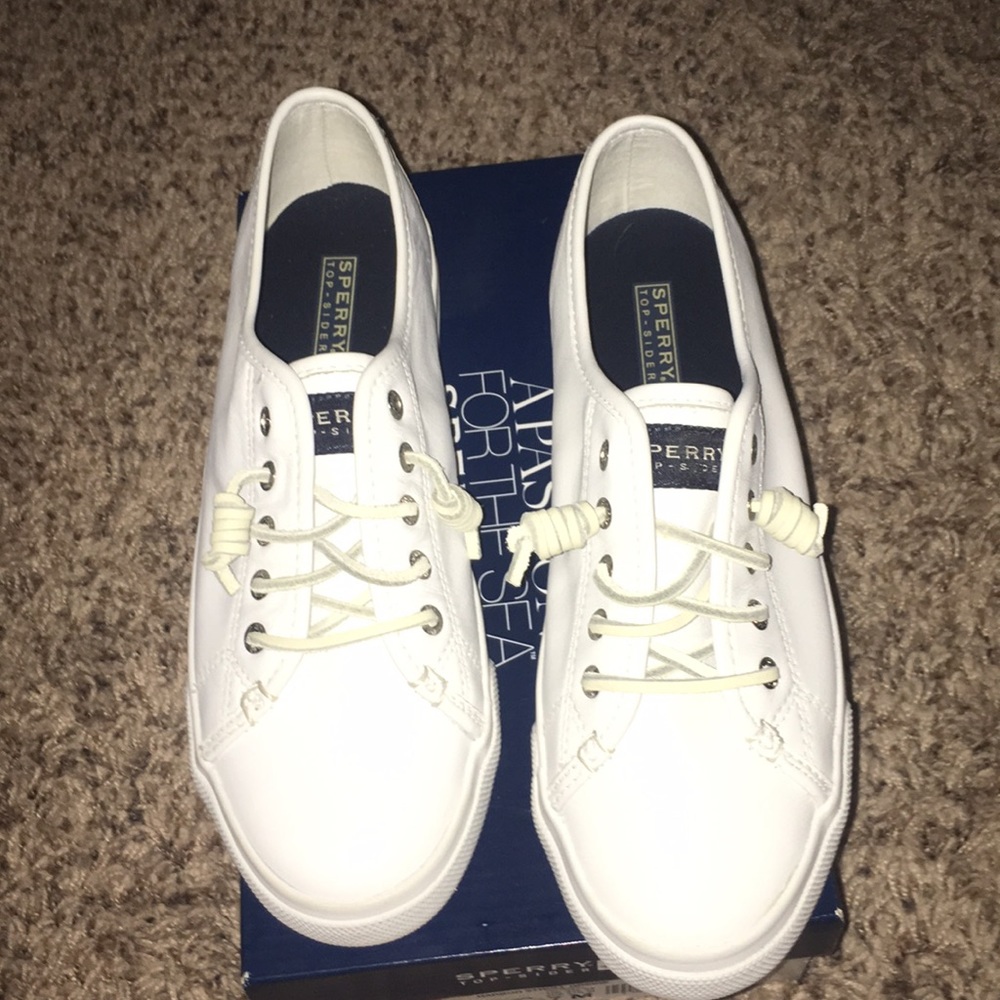 All white Sperry Topsider